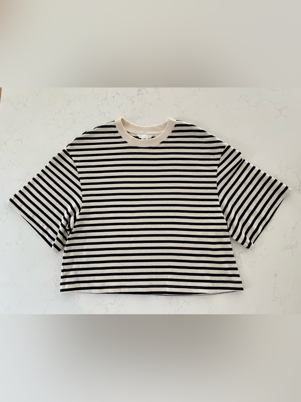 H&M Black and Cream Striped Oversized Tee